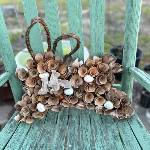 Hand Crafted Accents Farmhouse Wood Shavings Bunny With Easter Eggs